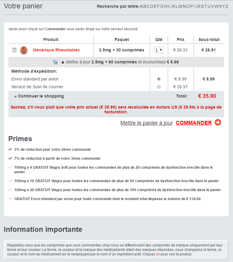 Rheumatrex generique Methotrexate panier