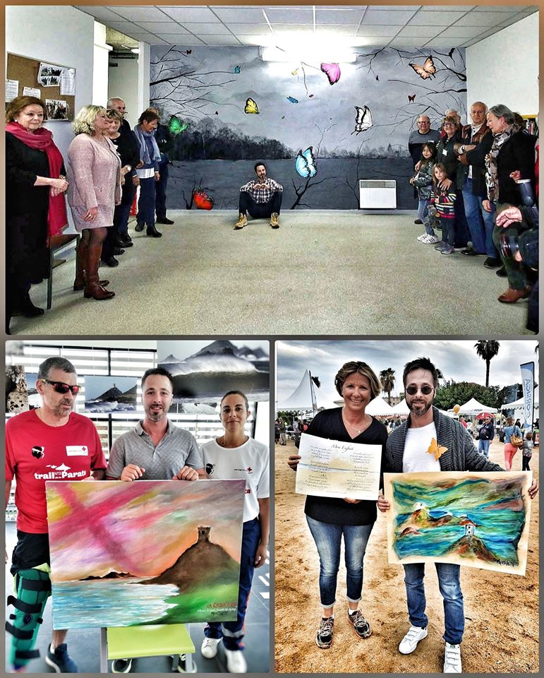 Oeuvre d'Adrien Martinetti pour les associations Restos du coeur, croix rouge et Marie Do